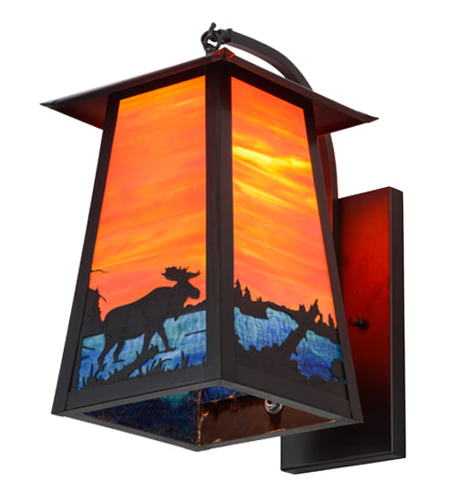 10" Wide Stillwater Moose at Lake Curved Arm Wall Sconce