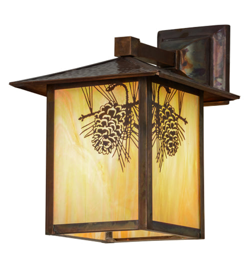 9"W Seneca Winter Pine Curved Arm Wall Sconce