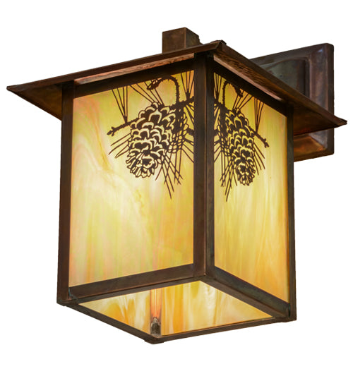 9"W Seneca Winter Pine Curved Arm Wall Sconce