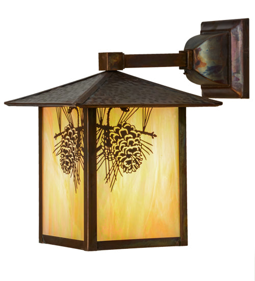 9"W Seneca Winter Pine Curved Arm Wall Sconce
