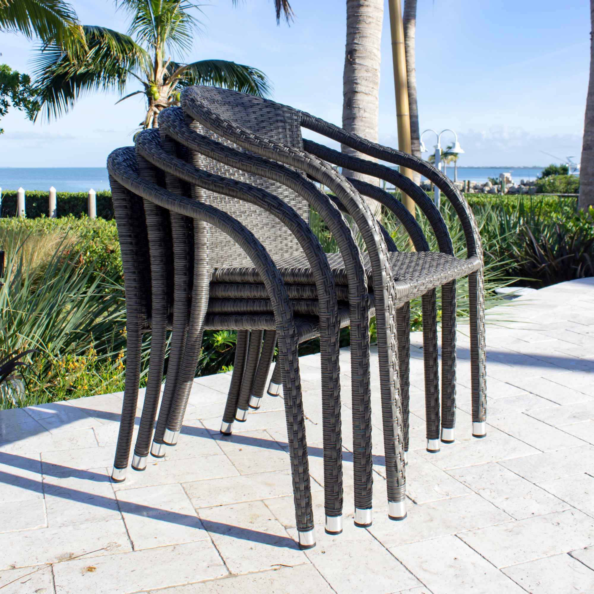 Spectrum 5-Piece Stackable Woven Armchair Dining Set with Cushions