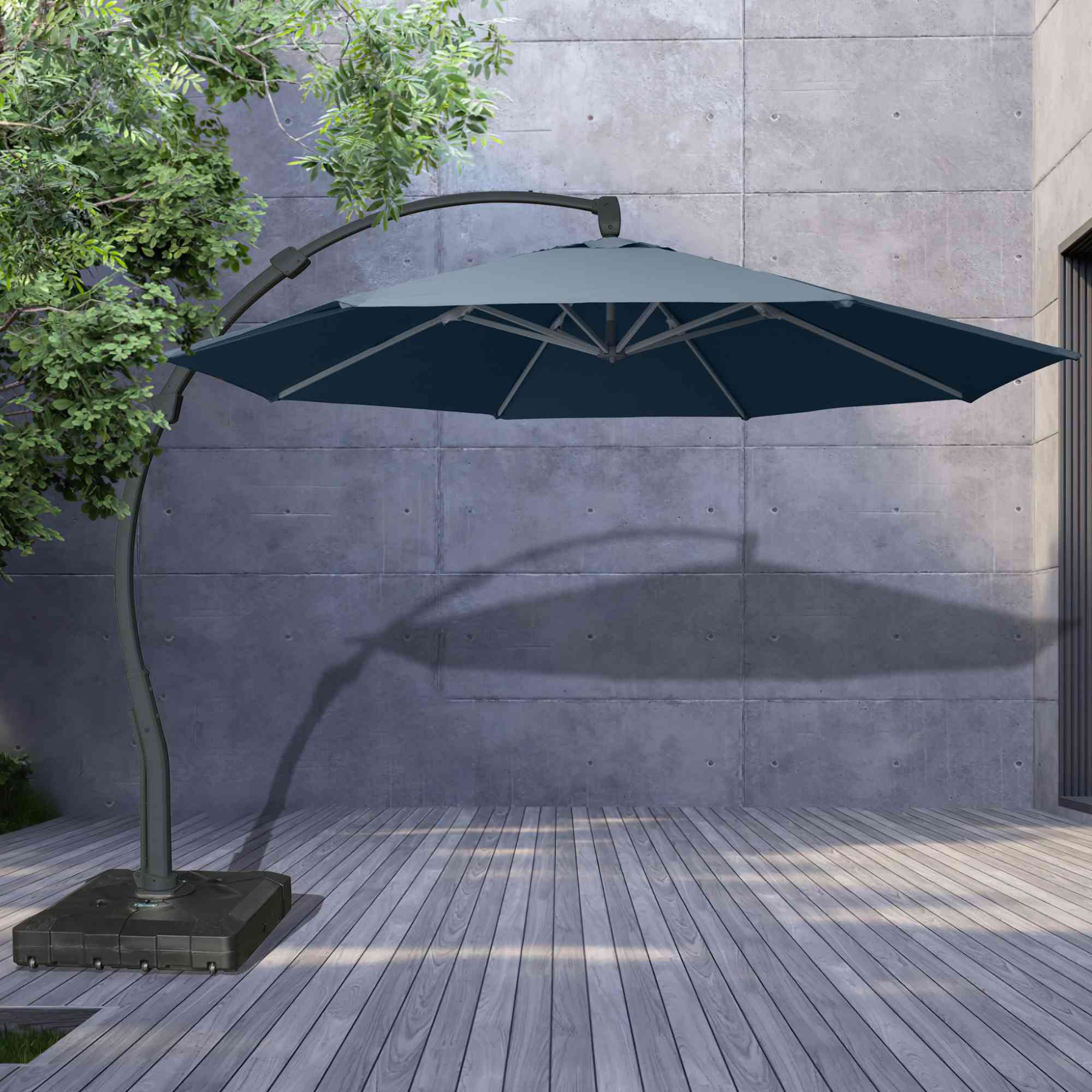 Panama Jack 11.5 Ft Cantilever Sunbrella Denim 360 Umbrella w/Movable Base