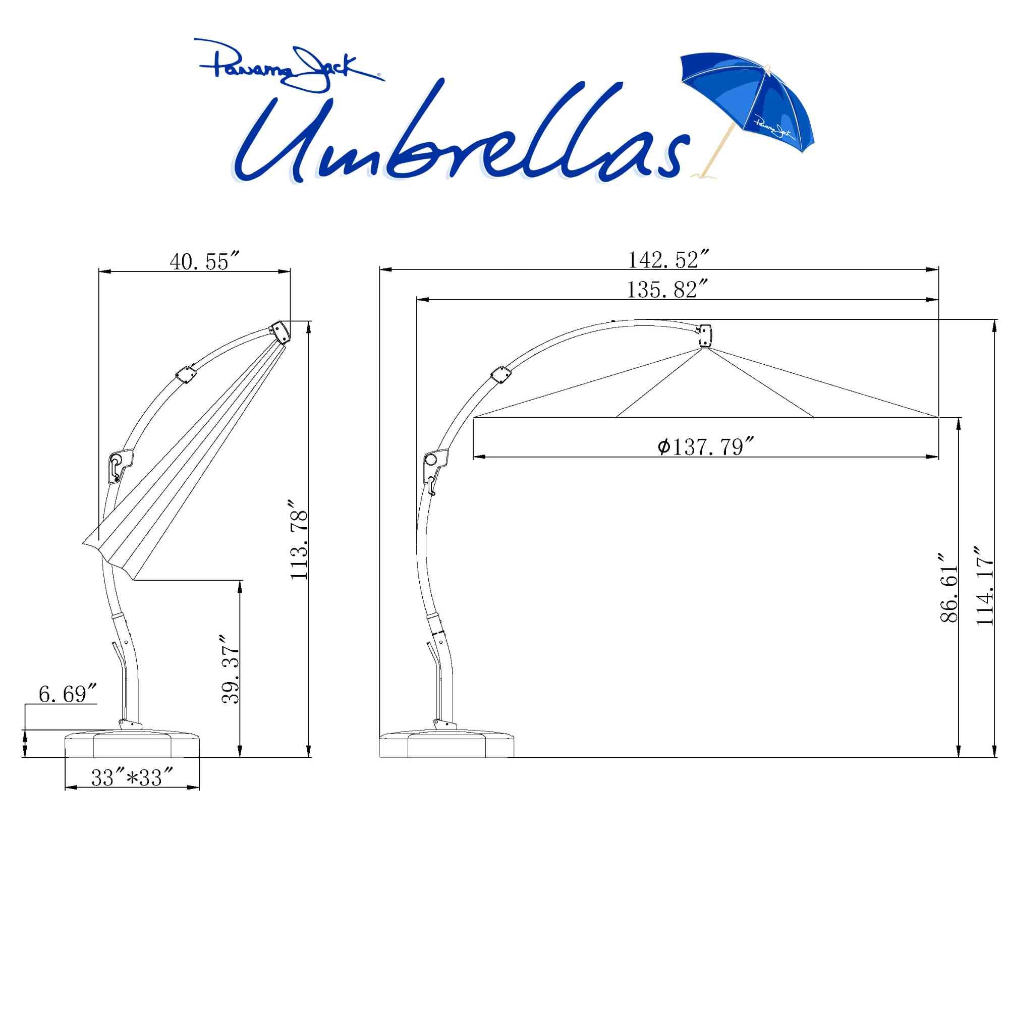 Panama Jack 11.5 Ft Cantilever Sunbrella Shale 360 Umbrella w/Movable Base