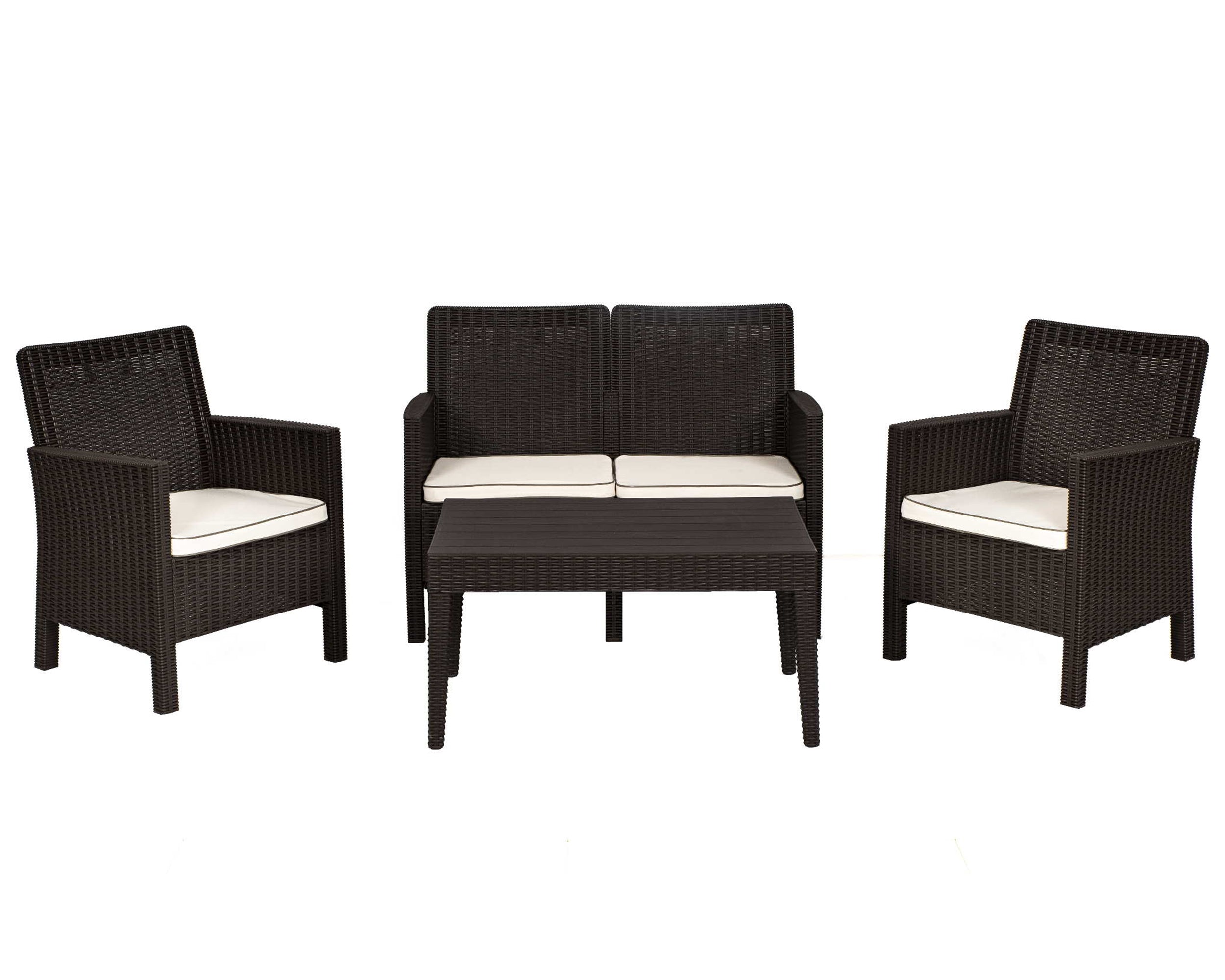 Nova 4-Piece Settee Set with Loveseat and Cushions-Brown