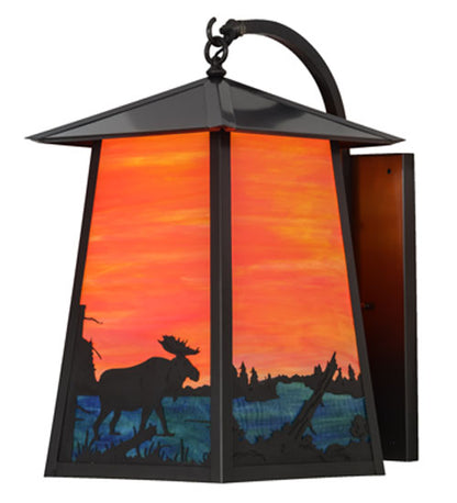 14.5" Wide  Stillwater Moose at Lake Curved Arm Wall Sconce
