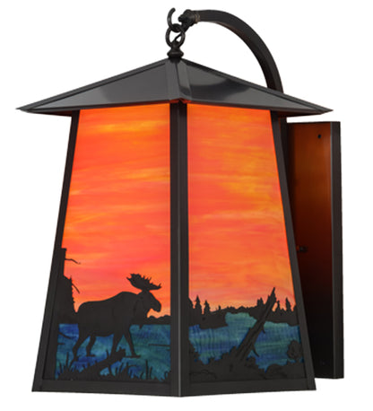 14.5" Wide  Stillwater Moose at Lake Curved Arm Wall Sconce
