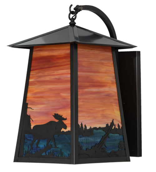 14.5" Wide  Stillwater Moose at Lake Curved Arm Wall Sconce