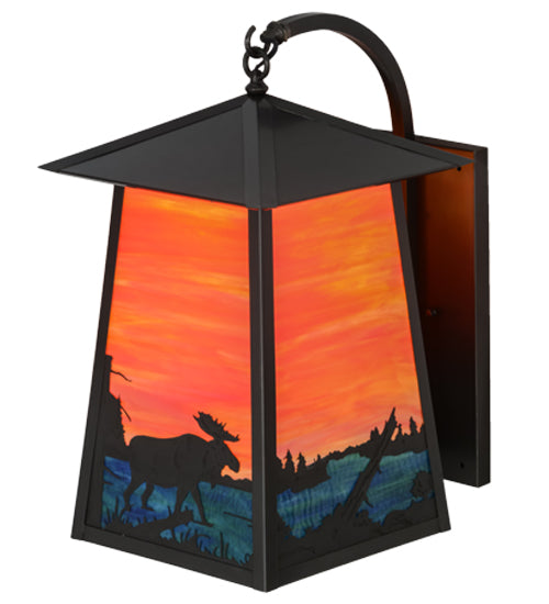 14.5" Wide  Stillwater Moose at Lake Curved Arm Wall Sconce