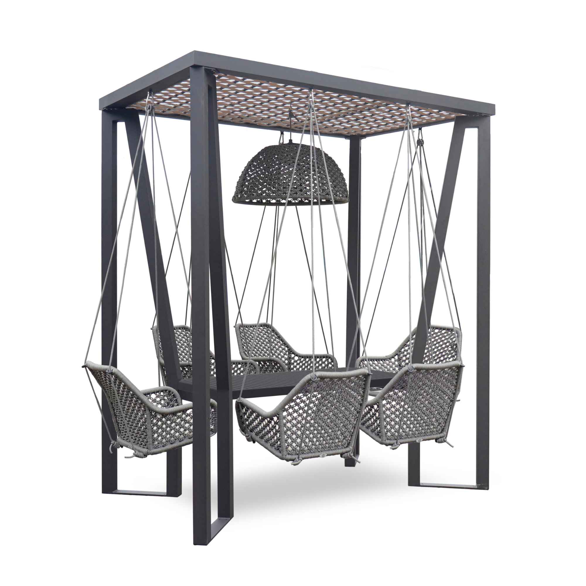 Horizon 8FT Pergola with Lamp, Moma Hanging Chairs & Aluminum Table