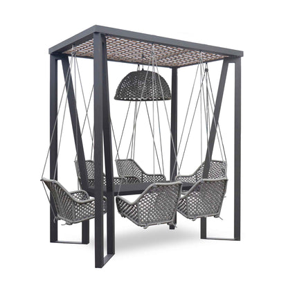 Horizon 8FT Pergola with Lamp, Moma Hanging Chairs & Aluminum Table