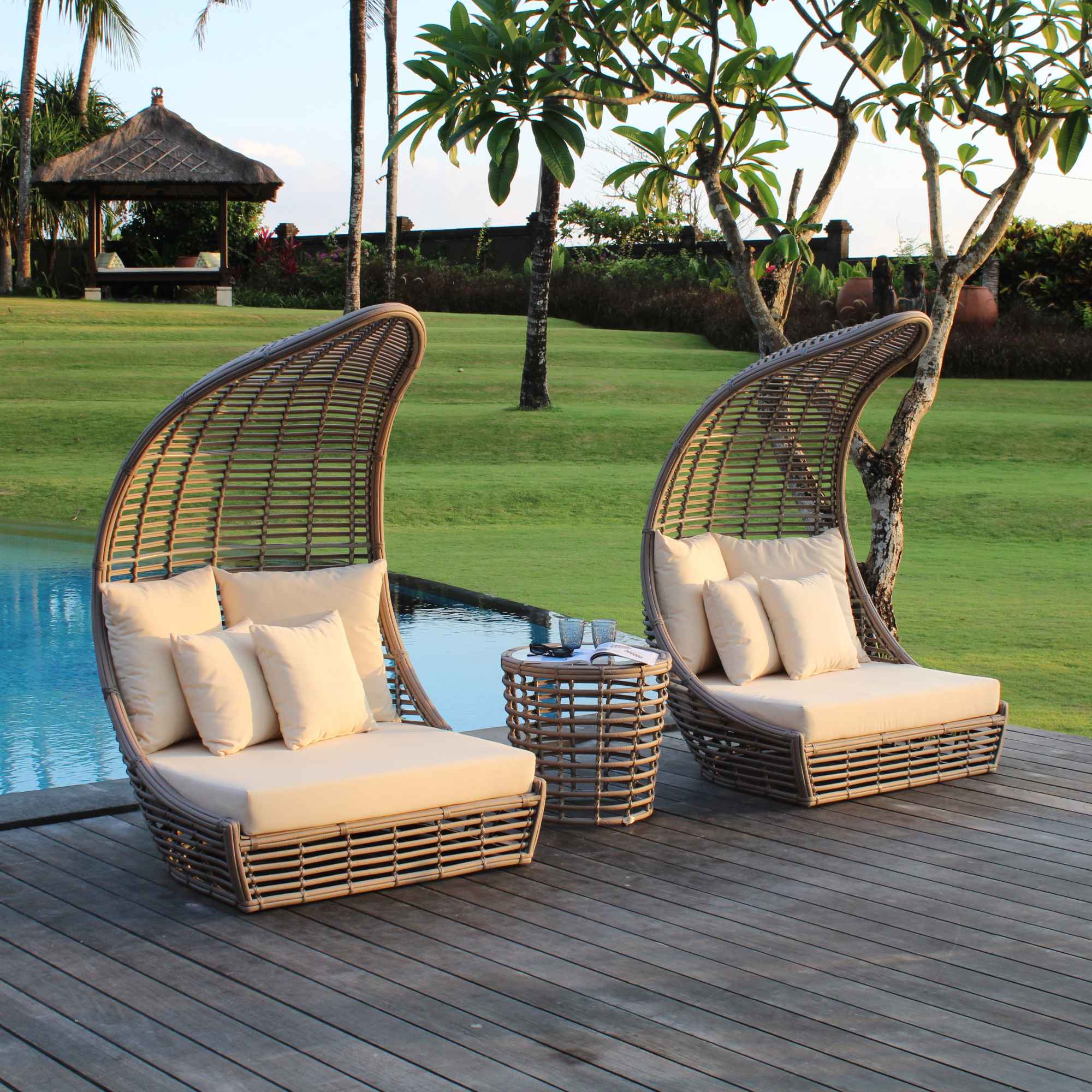 Troy 3-Piece Wing Chair with Sunbrella Cushions