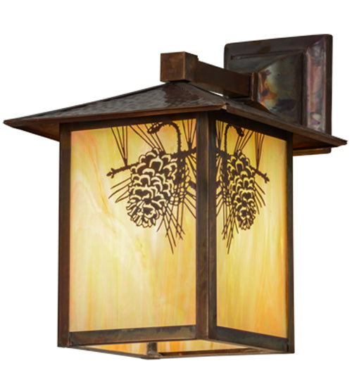 9"W Seneca Winter Pine Curved Arm Wall Sconce