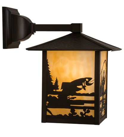 9"W Seneca Lotus Leaf and Dragonfly Curved Arm Wall Sconce