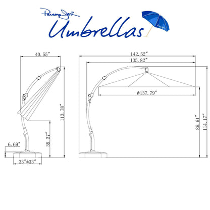 Panama Jack 11.5 Ft Cantilever Sunbrella Shale 360 Umbrella w/Movable Base